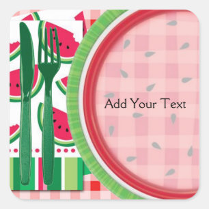 Red and White Watermelon Table Setting Square Sticker