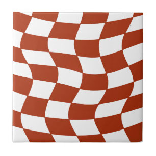 Red and White Wavy Chequerboard Tile