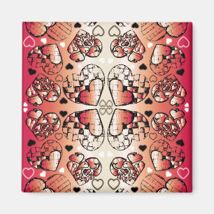 Red and white Whimsical Romantic Hearts pattern Magnet