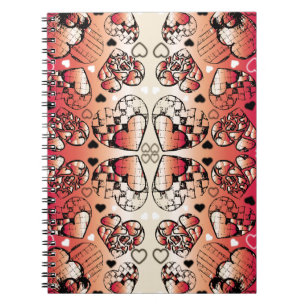 Red and white Whimsical Romantic Hearts pattern Notebook