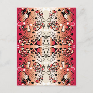 Red and white Whimsical Romantic Hearts pattern Postcard