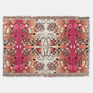 Red and white Whimsical Romantic Hearts pattern Throw Blanket