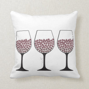 Red and White Wine Paw Print Pillow