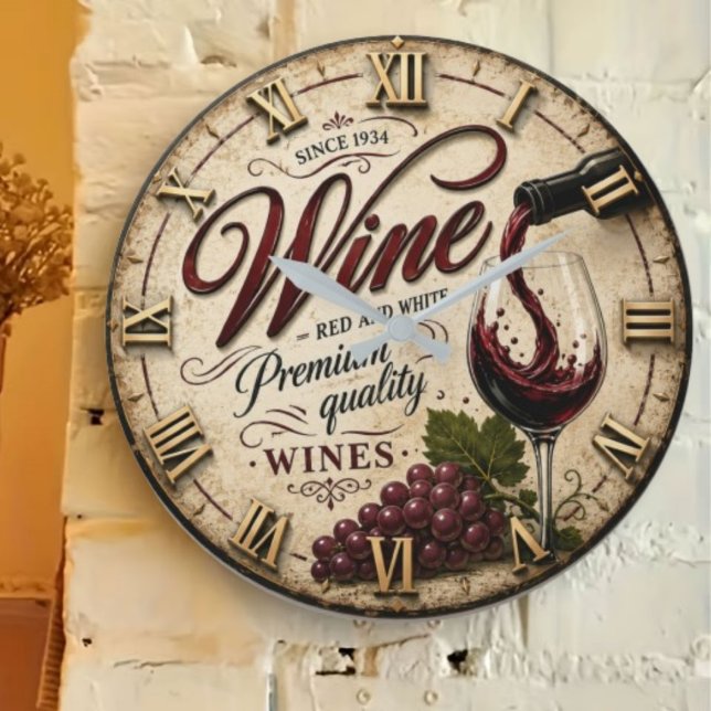  Red and White Wine Rustic Vineyard Kitchen Large Clock (Creator Uploaded)