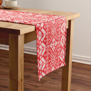 Red and White Winter Fair Isle Christmas Short Table Runner