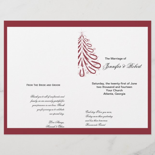 Red and White Winter Wedding Program (Front)