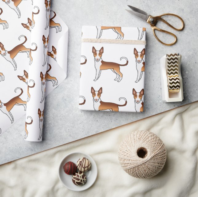 Red And White Wire Haired Ibizan Hound Dog Pattern Wrapping Paper (Crafts)