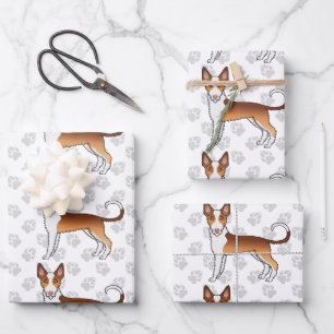 Red And White Wire Haired Ibizan Hound Dog Pattern Wrapping Paper Sheet