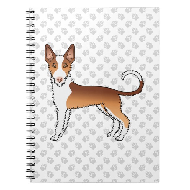 Red And White Wire Haired Ibizan Hound Dog & Paws Notebook (Front)