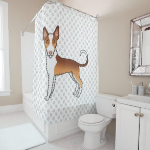 Red And White Wire Haired Ibizan Hound Dog & Paws Shower Curtain