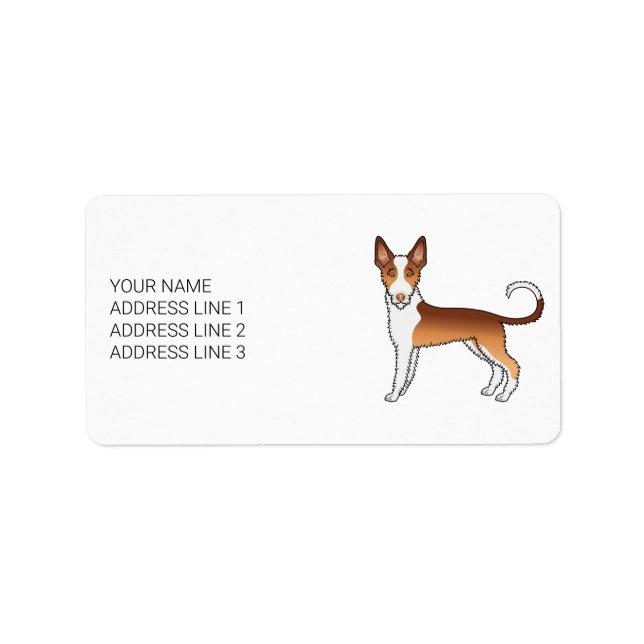 Red And White Wire Haired Ibizan Hound Dog & Text Label (Front)
