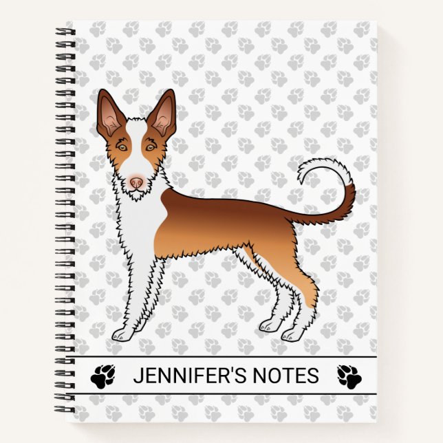 Red And White Wire Haired Ibizan Hound Dog & Text Notebook (Front)