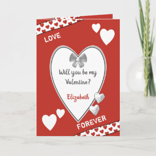 Red and white with love hearts Valentine Holiday Card