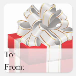 Red and White Wrapped Christmas Present Gift Tag