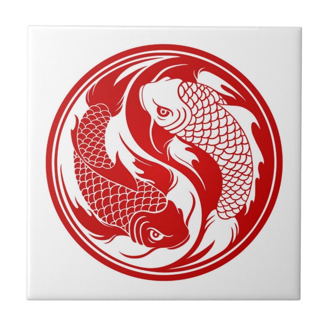 Red and White Yin Yang Koi Fish Tile (Front)