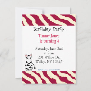 Red and White Zebra Pattern Birthday  Invitation