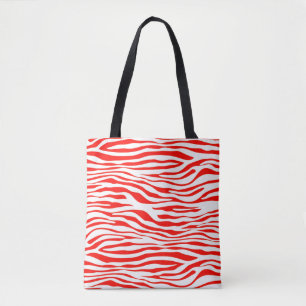 Red and White Zebra Tote Bag