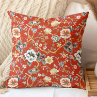 Red and Yelllow Spring Flowers Chinoiserie Pattern