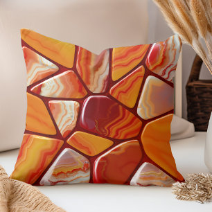 Red and Yellow agate stones mosaic Cushion