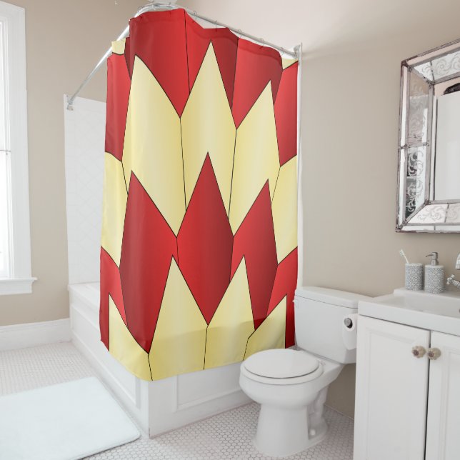 Red And Yellow Art Deco Design Shower Curtain (In Situ)