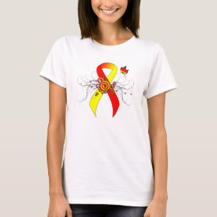 Red and Yellow Awareness Ribbon with Butterfly T-Shirt
