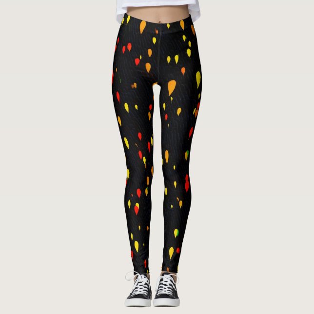 Red and yellow balloons  black background lagging leggings (Front)