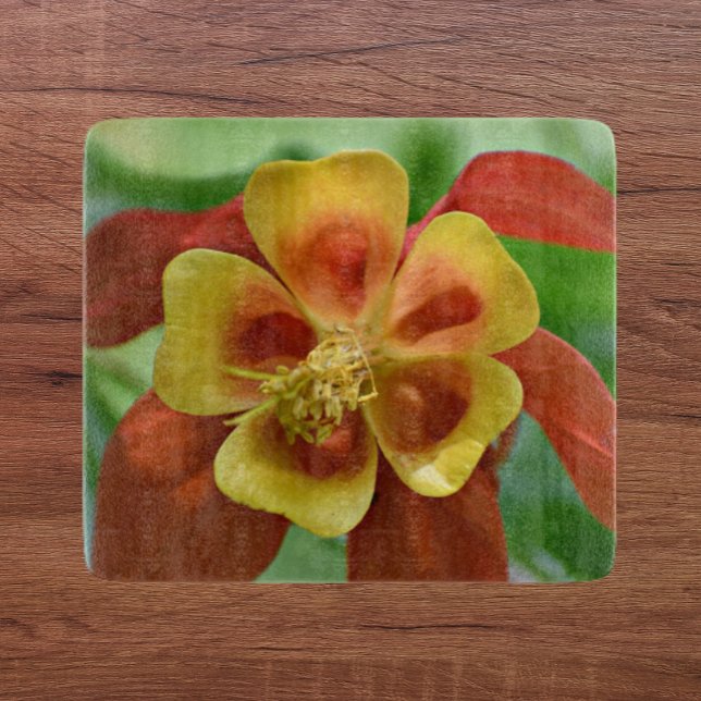 Red and Yellow Bicolor Columbine Floral Cutting Board (In Situ)
