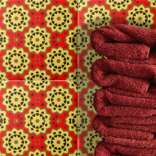 Red and Yellow Boho Chic Mosaic Geometric Pattern Tile