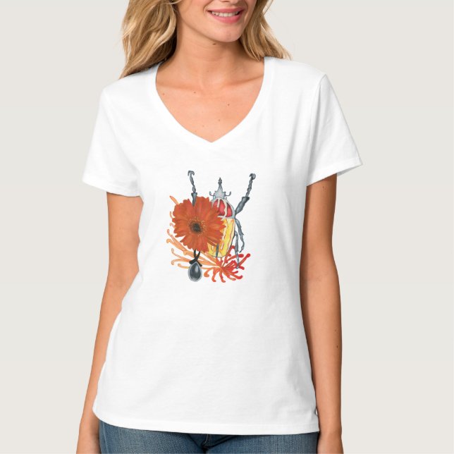 Red and yellow bug with flowers T-Shirt (Front)
