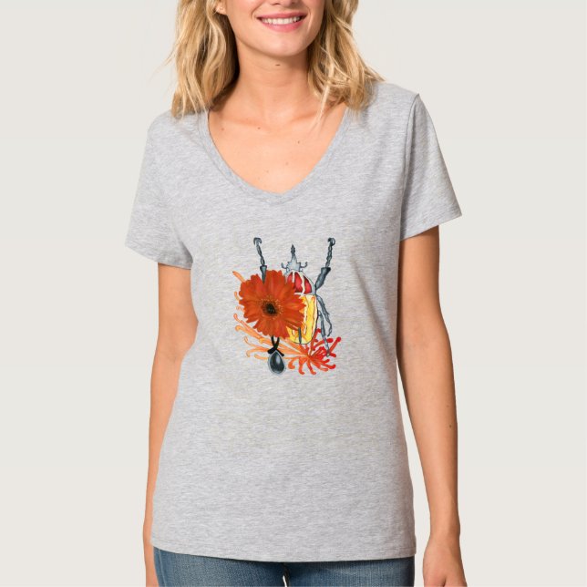 Red and yellow bug with flowers T-Shirt (Front)