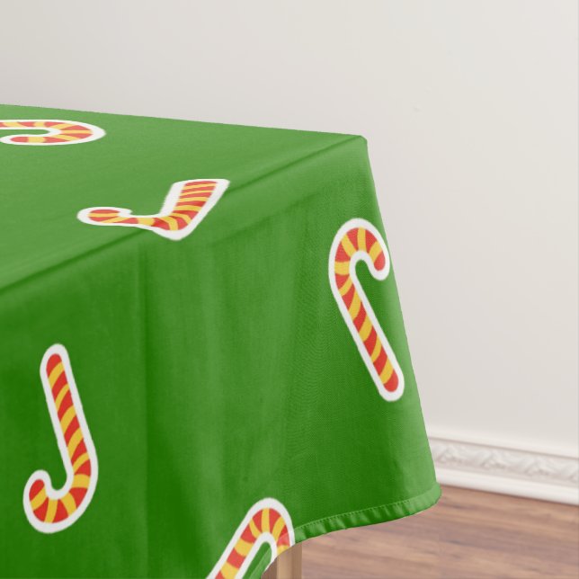 Red and yellow candy canes green tablecloth (In Situ)