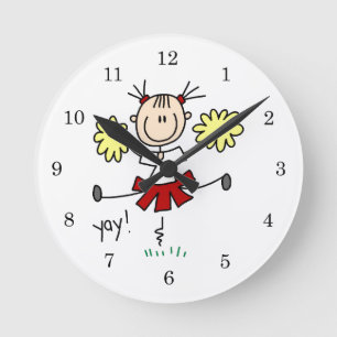 Red and Yellow Cheerleader T-shirts and GIfts Round Clock
