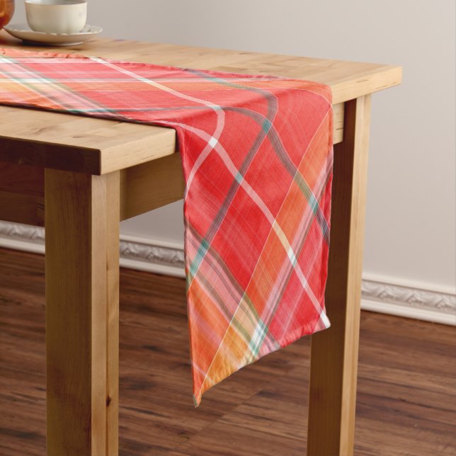 Red and Yellow Cheery Plaid Short Table Runner (In Situ)