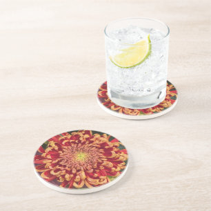 Red and Yellow Chrysanthemum Floral Coaster