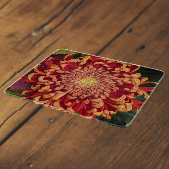 Red and Yellow Chrysanthemum Floral Cutting Board (In Situ)