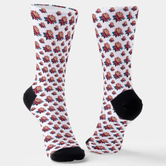 Red and yellow chrysanthemum illustration white socks