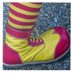 Red and yellow clown shoe ceramic photo tile