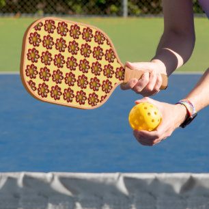 Red and Yellow Collarette Dahlia Floral Pattern Pickleball Paddle
