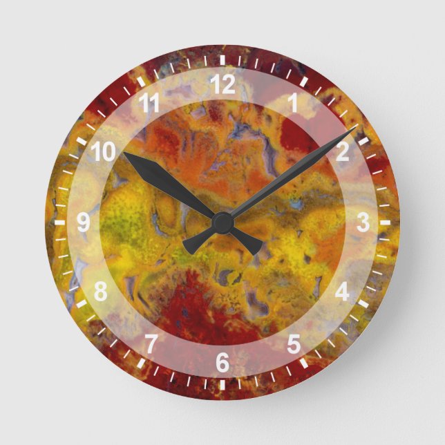Red and yellow Crayloa Jasper Round Clock (Front)