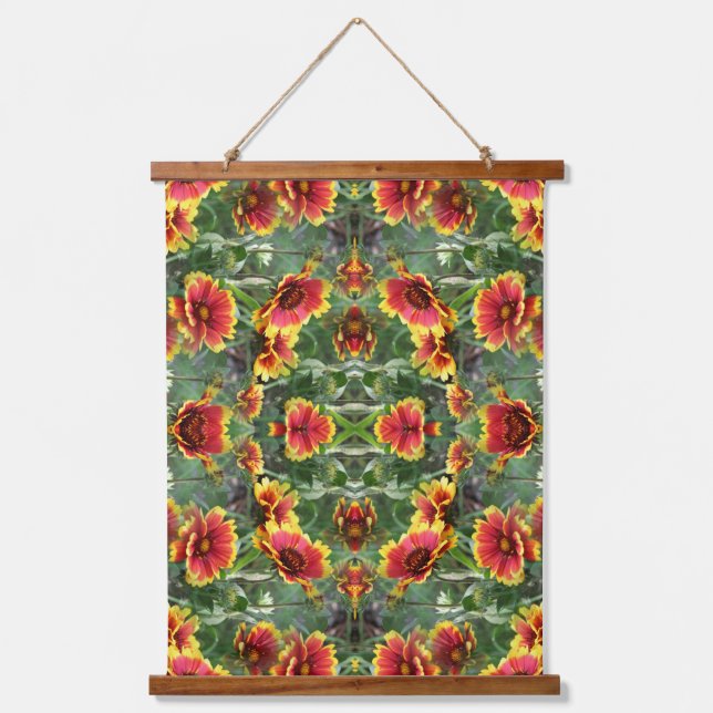 Red And Yellow Daisies Floral Abstract Art Hanging Tapestry (Front)