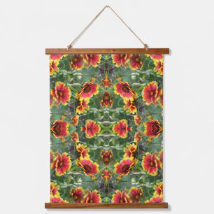 Red And Yellow Daisy Flowers Abstract Hanging Tapestry
