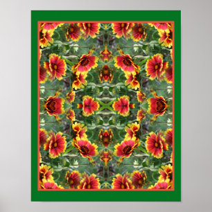 Red And Yellow Daisy Flowers Abstract Poster