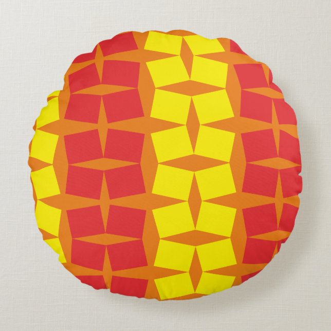 Red and yellow diagonal squares round pillow (Front)