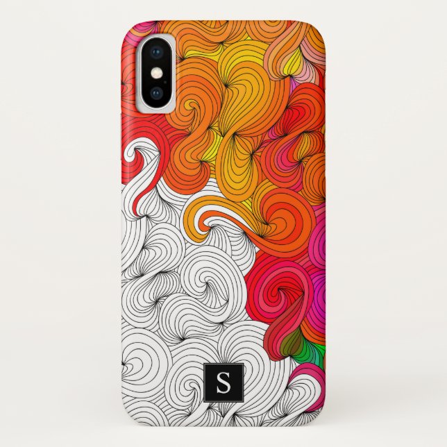 Red and Yellow Doodle Illustration with Monogram Case-Mate iPhone Case (Back)