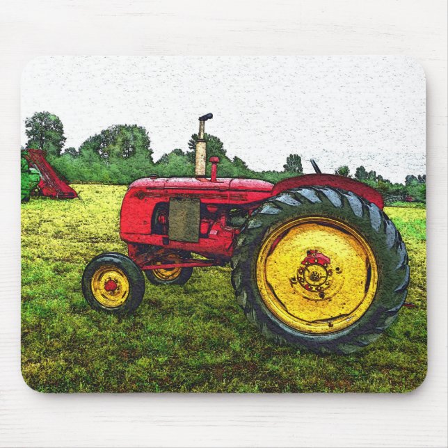 Red and Yellow Farm Tractor Mouse Pad (Front)
