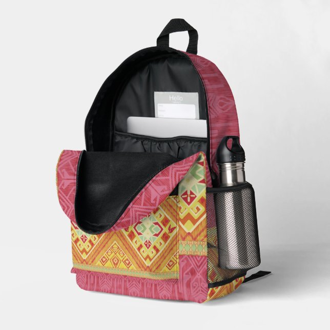 Red and Yellow Feathers  Printed Backpack (Back Corner Right (Open))