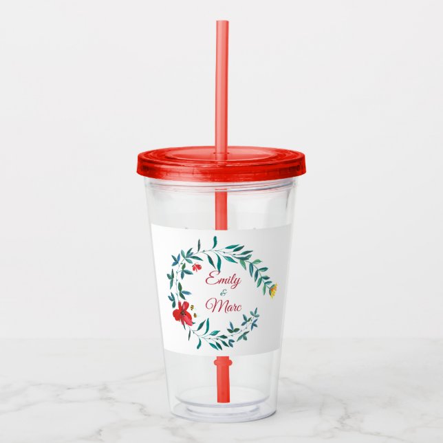 Red And Yellow Flower Acrylic Tumbler (Front)