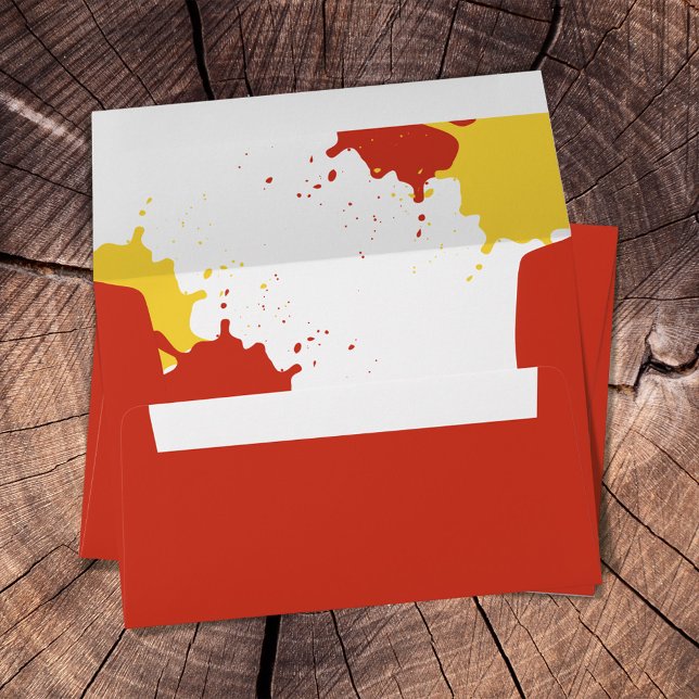 Red and Yellow Fun Return Address Custom Envelope (Red and yellow splatter ketchup and mustard envelope.)