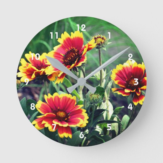 Red And Yellow Gaillardia Blanket Flower  Round Clock (Front)