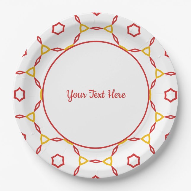 Red and Yellow Geometric Pattern Paper Plate (Front)